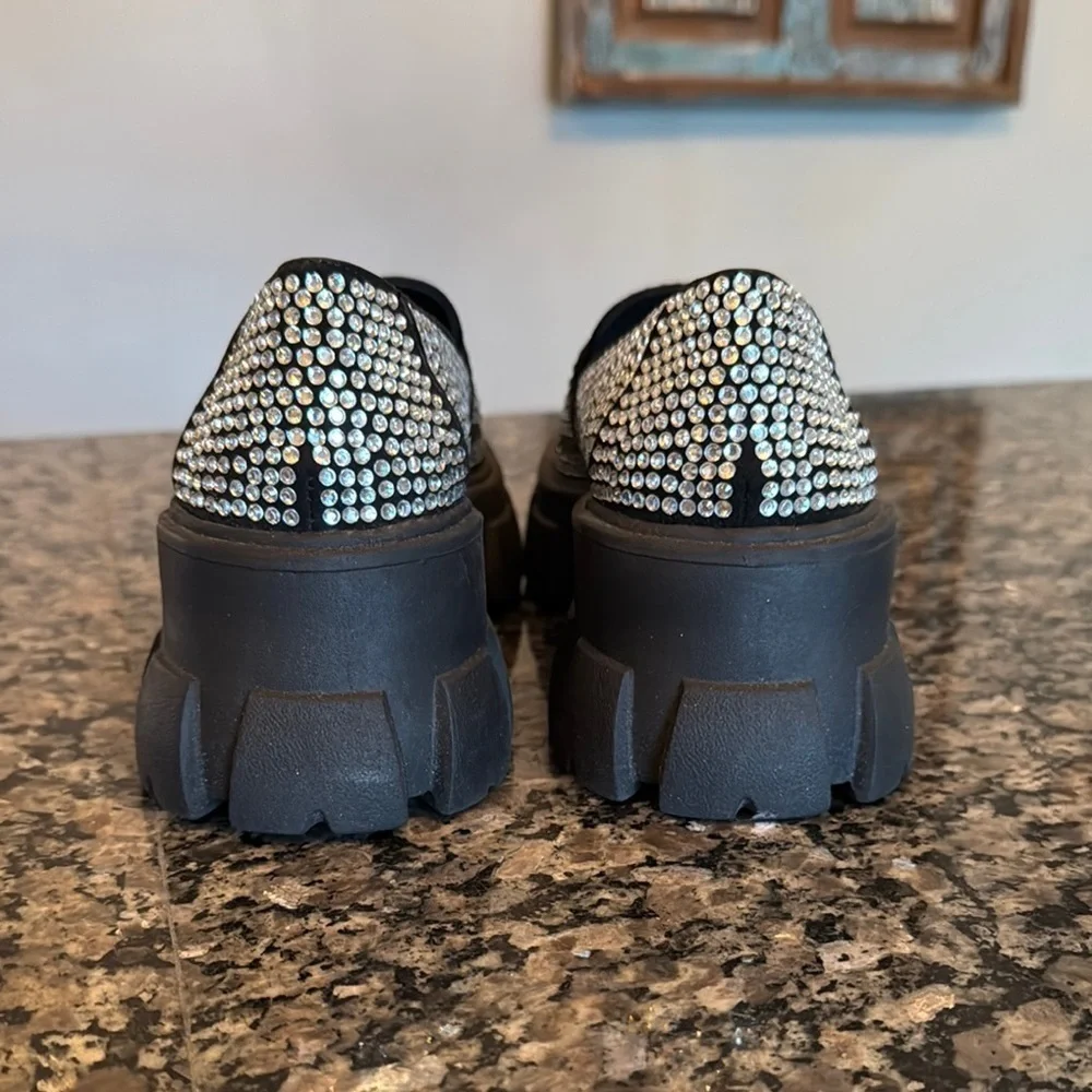 Steve Madden trifecta Black Rhinestone embellished platform Loafers NWOT